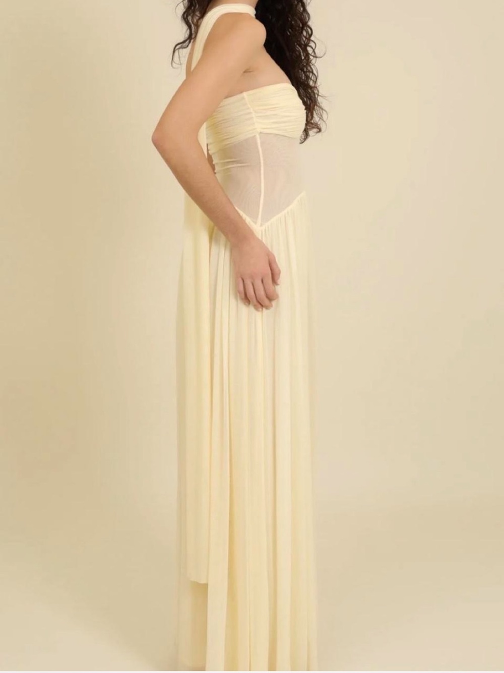 Elegant Strapless Ivory Chiffon Maxi Dress - Picture 4 of 7